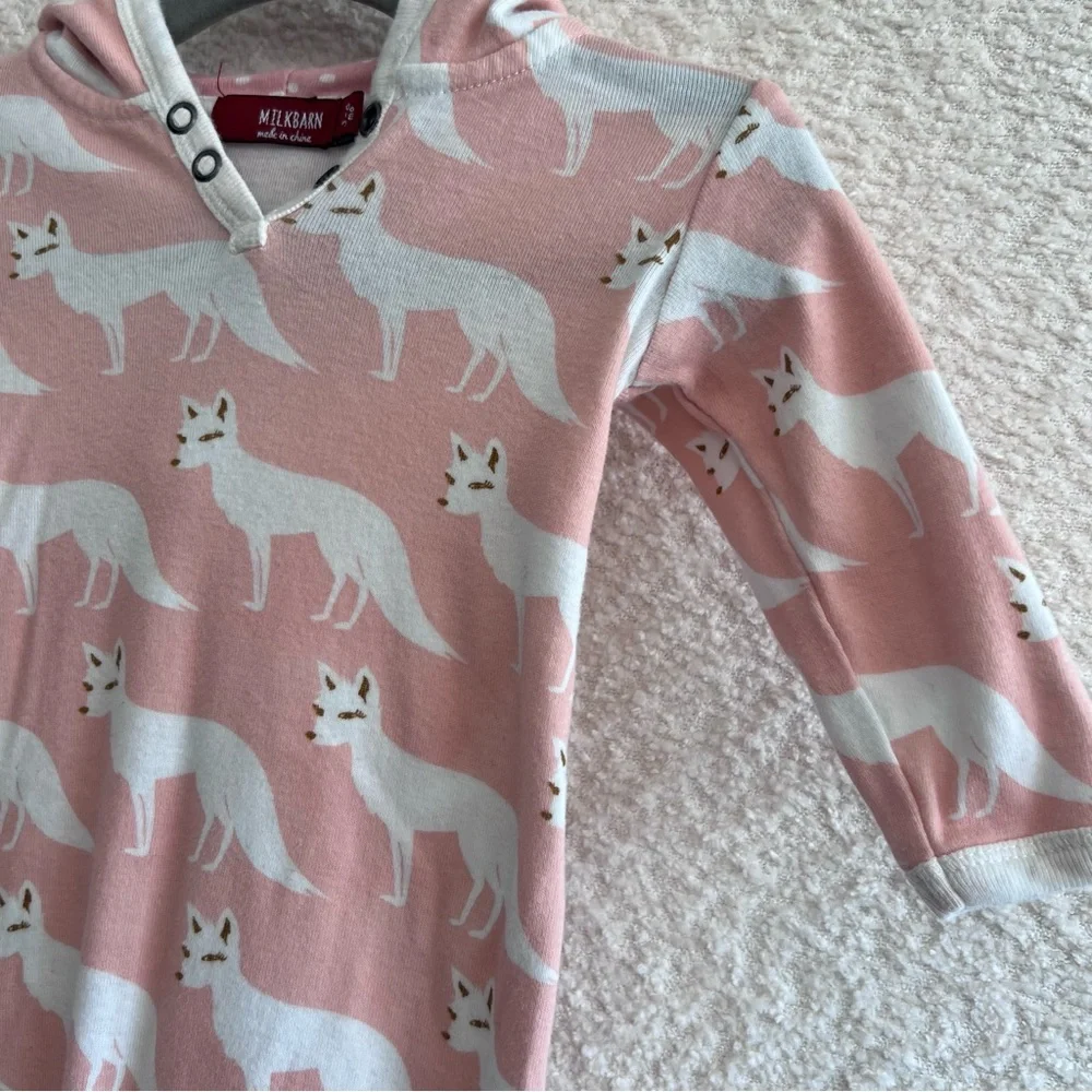 Milkbarn Baby Fox Pink 100% Organic Cotton One Piece Romper‎ Size 3-6 Months